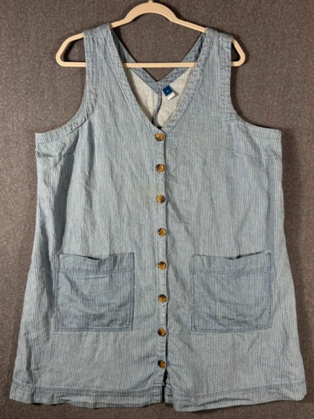 Old Navy Button Down Chambray Dress Womens Sz XL Blue White Stripe Denim Cotton